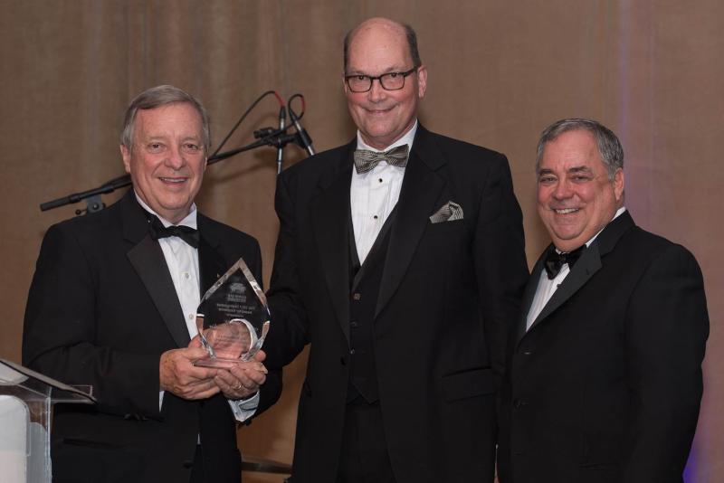 U.S. Senator Dick Durbin, past IBF President James Lestikow and current IBF President Perry Browder