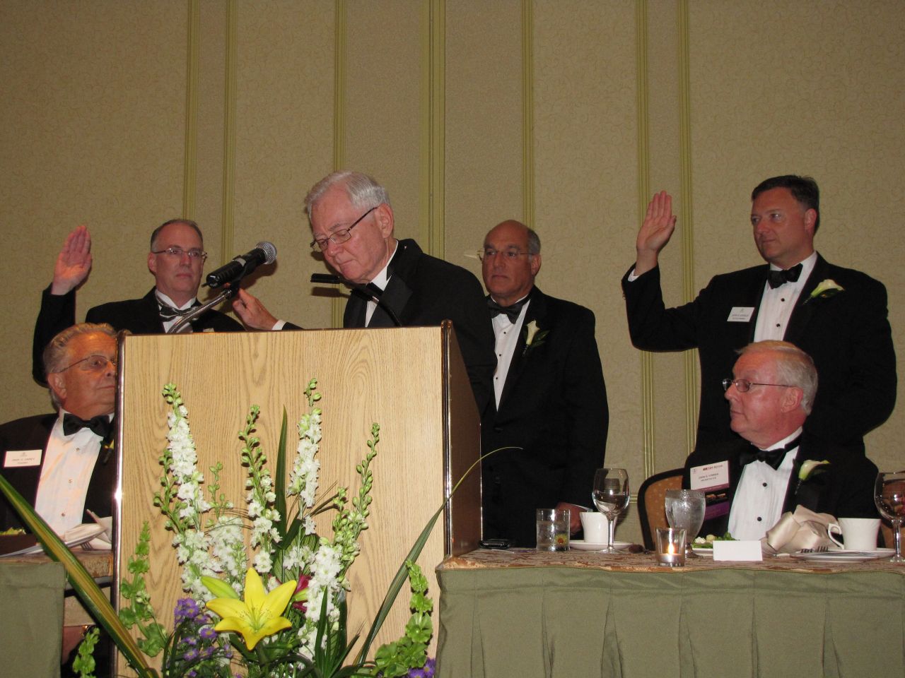 Standing: 3rd Vice President John Thies, Illinois Supreme Court Chief Justice Thomas Fitzgerald, 1st Vice President Mark Hassakis, 2nd Vice President John Locallo