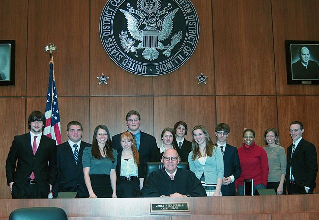 Chief Judge Holderman and the Mock Trial team from Oak Park/River Forest High School.
