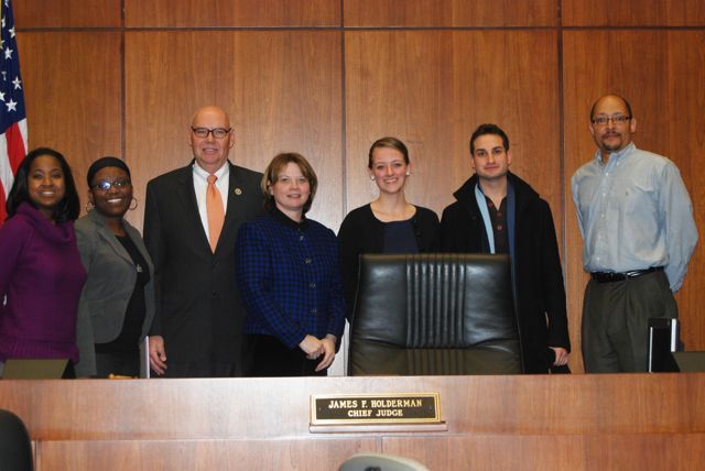 Chief Judge Holderman with Mock Trial volunteers