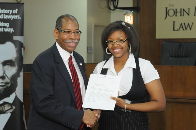 John Marshall Dean Rory Smith with Moot Court finalist Nia Gipson