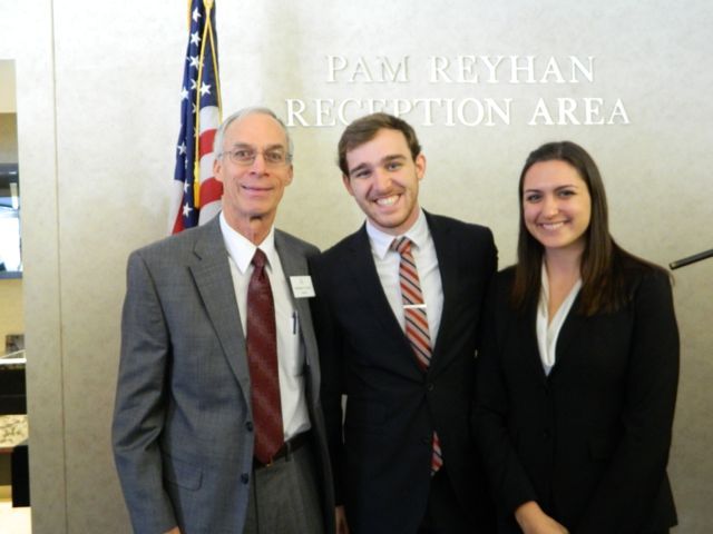 New admittees Michael G. McClain (Manteno) and Olenka M. Waite-Wright (Chicago) with ISBA Treasurer Hon. Stephen R. Pacey