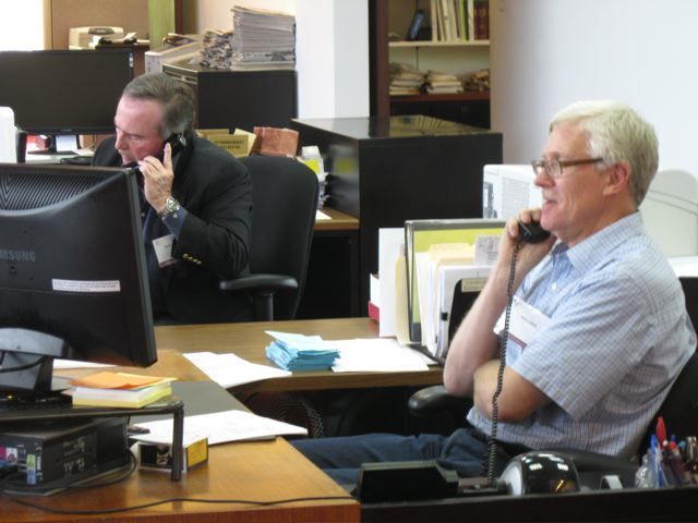 John Taylor and Don LoBue answer caller's questions during the 31st annual Ask a Lawyer Day at ISBA headquarters in Springfield. 