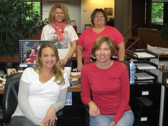 ISBA staff members helping out with Ask a Lawyer Day were (front, left to right) Tracy Potter and Mary Kinsley; (back, left to right) Jill Gilpin and Kim Furr.