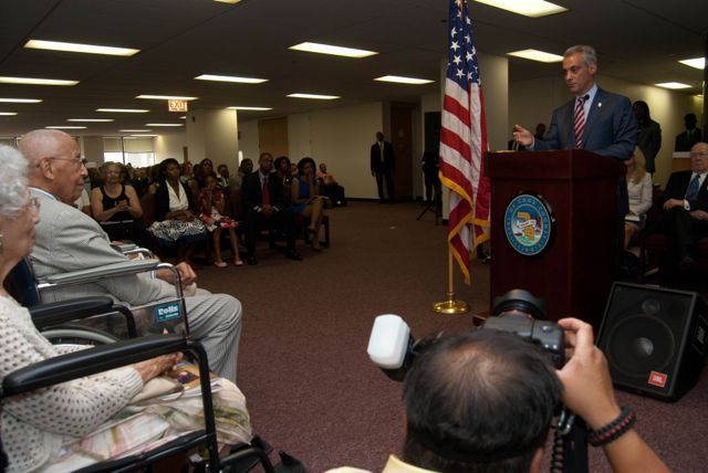 Rahm Emanuel, Mayor of the City of Chicago, expressed his congratulations to Judge Leighton on the renaming of the building in his honor.