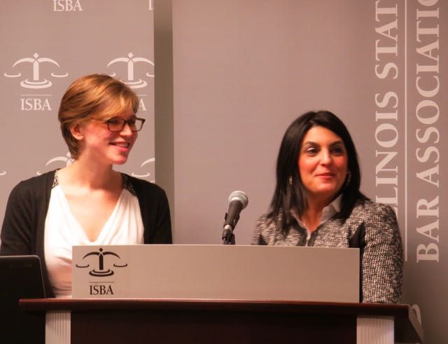 Mentoring program alumni Karen Graham Thimke Jansen and Elizabeth (Lizzy) A. Garlovsky discuss their experiences as part of the orientation.
