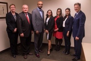 Shannon Schaab, Judge Hartigan, Vincent Cornelius, Jennifer Rosato Perea, Jenna DiJohn,&nbsp;Maliha Siddiqui, and John Locallo at ISBA Day at DePaul University College of Law.
