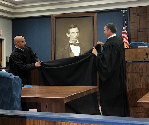 A high-quality reproduction of a famous Abraham Lincoln photograph was presented to the Edwards County Courthouse on August 17 in Albion. 