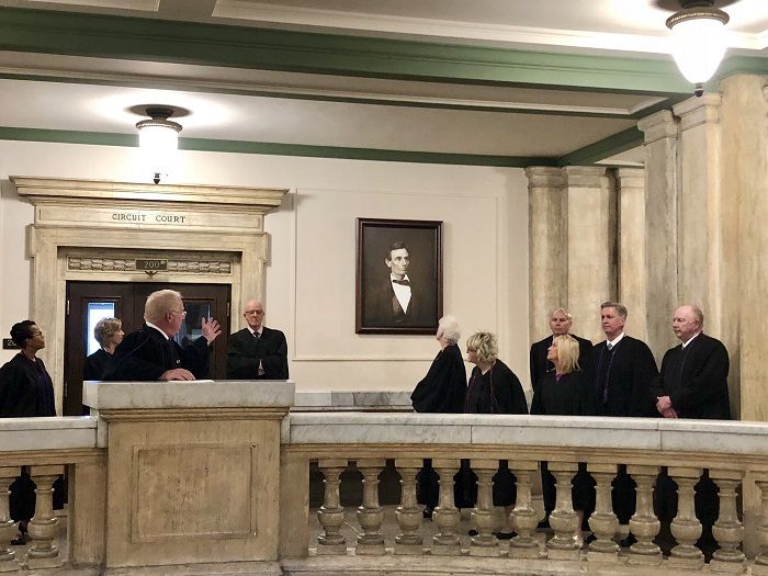 A high-quality reproduction of a famous Abraham Lincoln photograph was presented to the Kankakee County Courthouse on June 27 in Kankakee. 