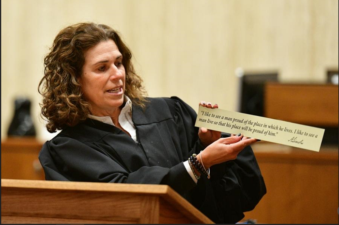 A high-quality reproduction of a famous Abraham Lincoln photograph was presented to the Peoria County Courthouse on October 17. 