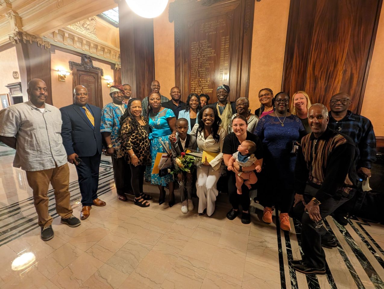 Admittee Stella Nguepnang with her immediate family, extended family, and friends