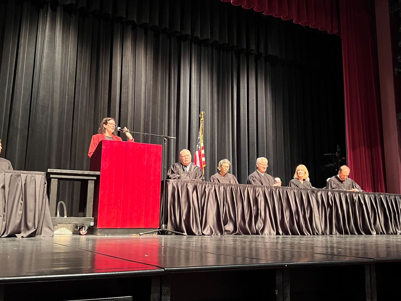ISBA Treasurer Sarah Toney speaks at the 2nd District ceremony.