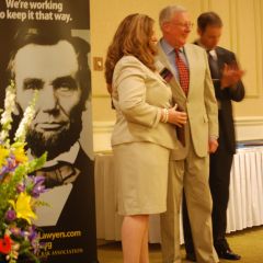 ISBA Young Lawyer of the Year Award winners Elizabeth Nicole Wisley Carrion and Sean Wieber with President-elect John O'Brien