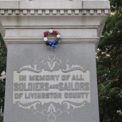 A towering Civil War monument sits just outside the courthouse.