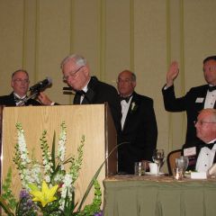 Standing: 3rd Vice President John Thies, Illinois Supreme Court Chief Justice Thomas Fitzgerald, 1st Vice President Mark Hassakis, 2nd Vice President John Locallo