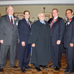 The Executive Board of the NWSBA. From left are: Ronald Wittmeyer; secretary; William Kelley, treasurer; Donald Cosley, executive vice president; Judge Joseph Urso, presiding judge in the Third Municipal District of Cook County; Lee DeWald, president; Neil Good, first vice president; and Michael Meschino, second vice president.