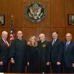 ISBA President John G. O'Brien; Chief Judge James F. Holderman; Michele Jochner; ISBA Past President Bob Downs; ISBA 2nd Vice President John G. Locallo; ISBA President-Elect Mark D. Hassakis. 