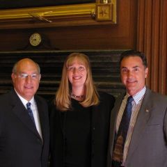 ISBA President Mark D. Hassakis with new admittees Carey C. Gill and L. Douglas Gill 