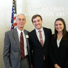 New admittees Michael G. McClain (Manteno) and Olenka M. Waite-Wright (Chicago) with ISBA Treasurer Hon. Stephen R. Pacey