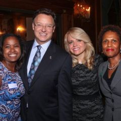 Kenya Jenkins-Wright, ISBA Past President John G. Locallo, and Hon. Diane Shelley of the Circuit Court of Cook County congratulate Michele Jochner.