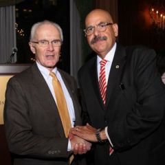 Attorney John Lowrey congratulates awardee Hon. William Hooks. 
