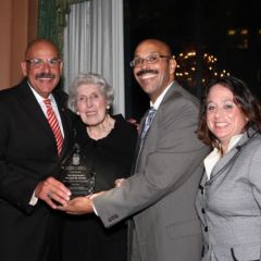 Judge William H. Hooks receives the award from its namesake, Justice Mary Ann G. McMorrow (Ret.), PAD Chicago Alumni Chapter Justice Pierre W. Priestley and Deidre Baumann, Chair of the event.