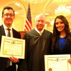 New admittees Jared Mullendore and Jazmin Newton-Butt with Justice Thomas L. Kilbride
