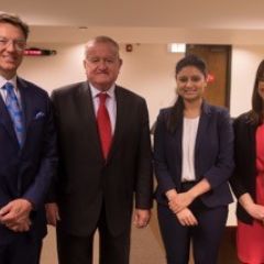 John Locallo, Judge Hartigan, Maliha Siddiqui, and Jenna DiJohn&nbsp;at ISBA Day at DePaul University College of Law.
