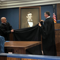 A high-quality reproduction of a famous Abraham Lincoln photograph was presented to the Edwards County Courthouse on August 17 in Albion. 