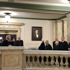 A high-quality reproduction of a famous Abraham Lincoln photograph was presented to the Kankakee County Courthouse on June 27 in Kankakee. 
