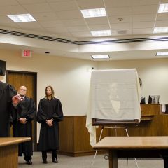 A high-quality reproduction of a famous Abraham Lincoln photograph was presented to the Lee County Courthouse on September 27 in Dixon.