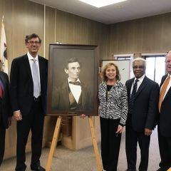 A high-quality reproduction of a famous Abraham Lincoln photograph was presented to the Mercer County Courthouse on October 26 in Aledo. 