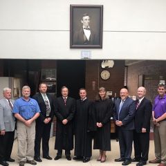 A high-quality reproduction of a famous Abraham Lincoln photograph was presented to the Saline County Courthouse on September 11 in Harrisburg.