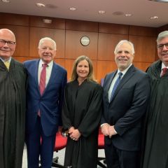 ISBA Past President Hon. James F. McCluskey, ISBA President David B. Sosin, Hon. Monique N. O'Toole, Illinois Supreme Court Justice Robert R. Thomas, ISBA Past President Hon. Richard D. Felice